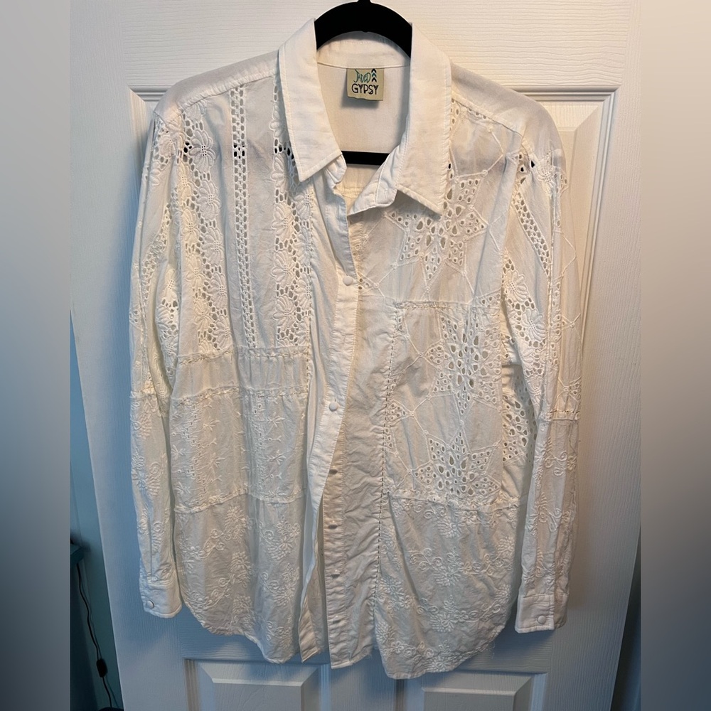 Button down lace top